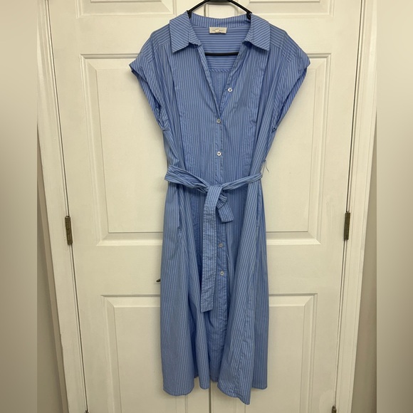 Blue Cap Sleeve Shirt Dress - Picture 3 of 8